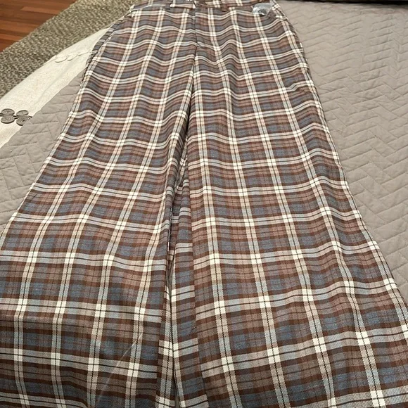 RSQ Womens Wide Leg Brown Plaid Pants/NWT/S - Picture 7 of 16